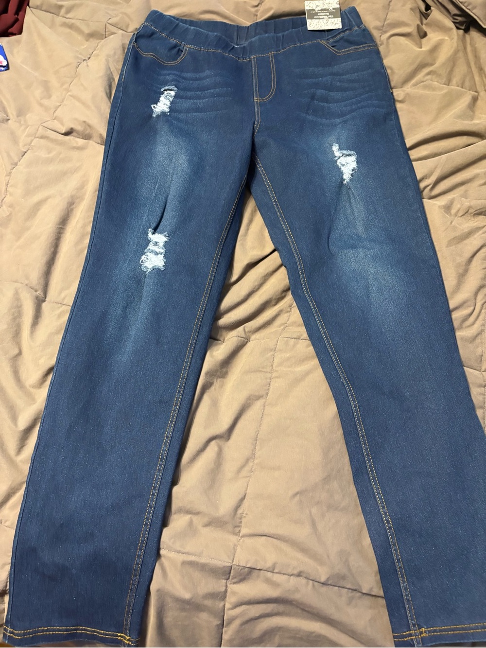 JVINI Dark Blue Distressed Stretch Jeggings